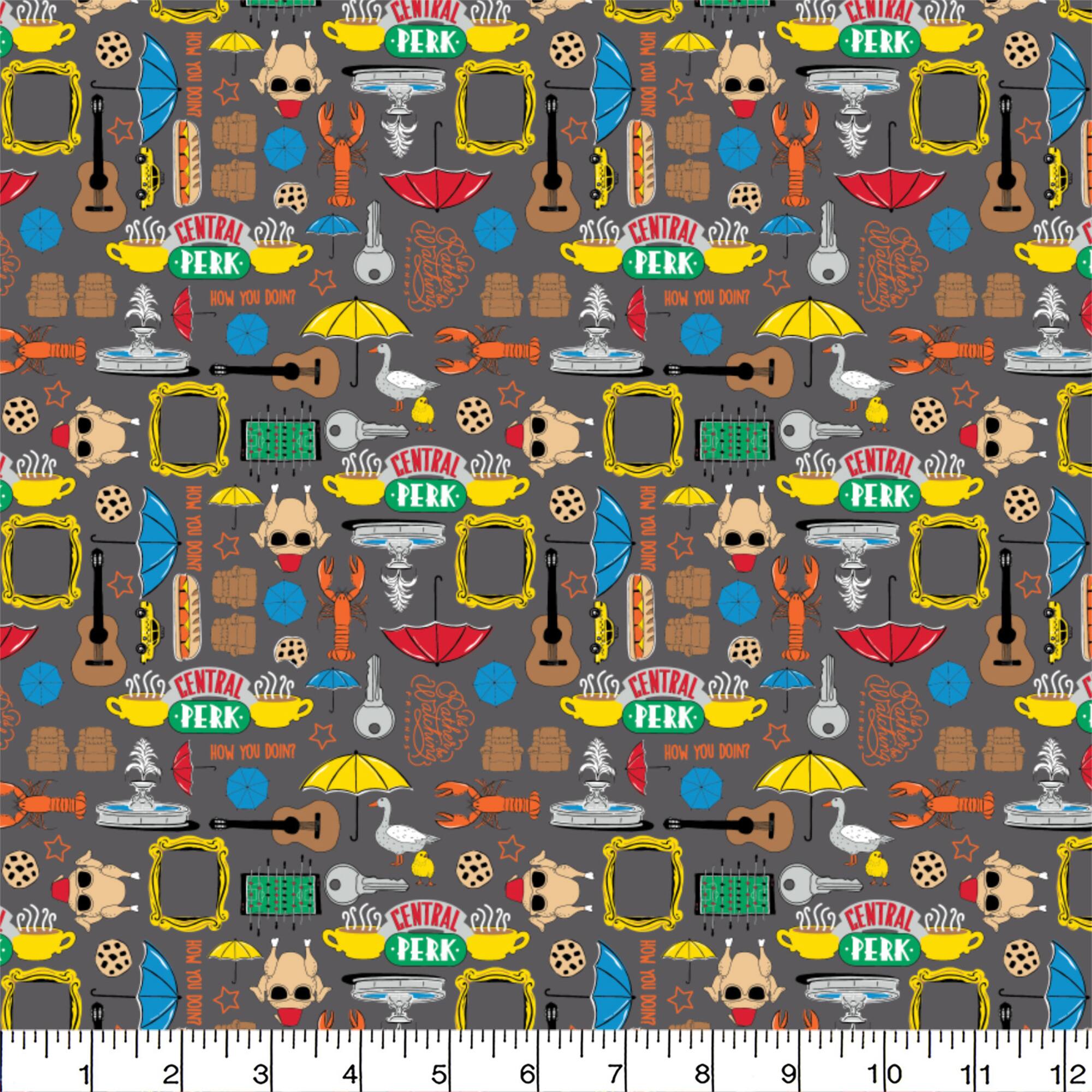 Camelot® Fabrics Friends™ Icons on Gray Cotton Fabric